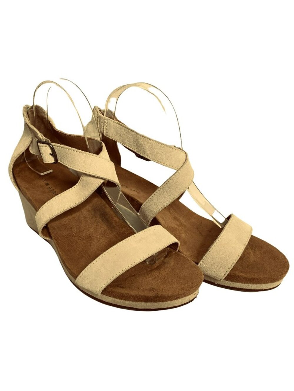Lucky Brand Suede Kenadee Strappy Wedge Sandals 10M Cream Back Zip Summer Casual